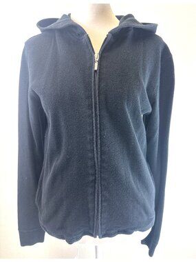 Ann Taylor Black Hooded Full-Zip Sweater Jacket Pockets Waffle Knit Small